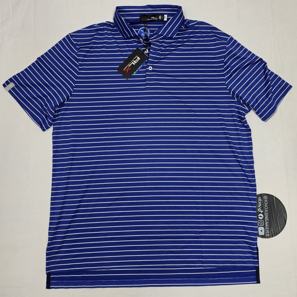 RLX Ralph Lauren Performance Golf Polo Shirt Blue White Striped Men's Size Large